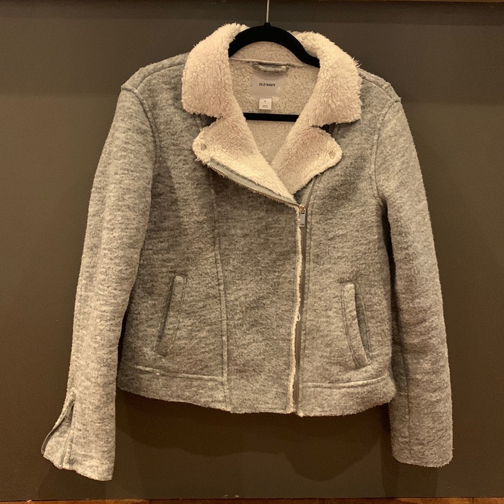 Old Navy Sherpa Moro jacket grey and white size M